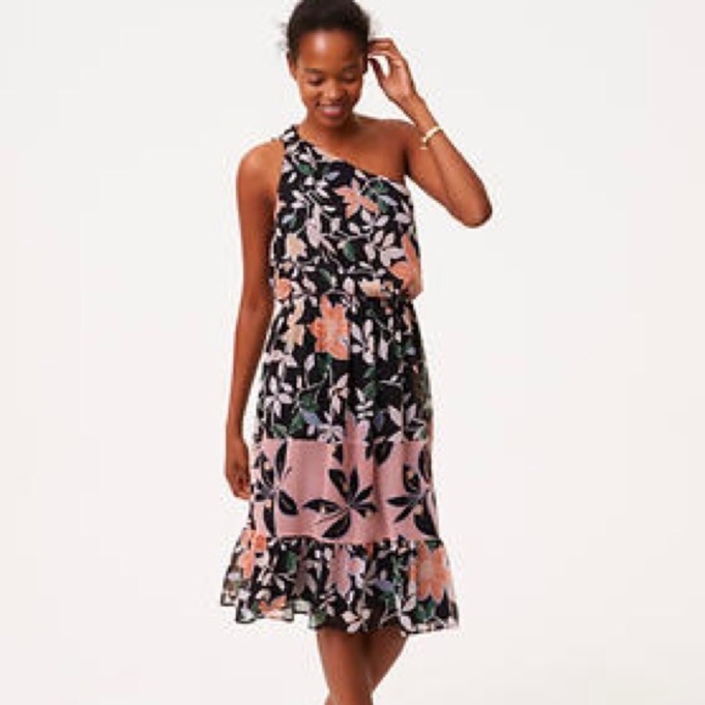 LOFT Floral One Shoulder Dress